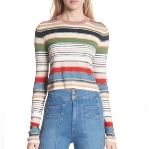 Veronica Beard Palmas Striped Multicolor Long-Sleeve Knit Top Sweater Size XS
